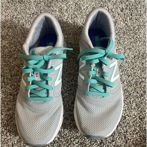 Grey and Teal New Balance Athletic Shoes